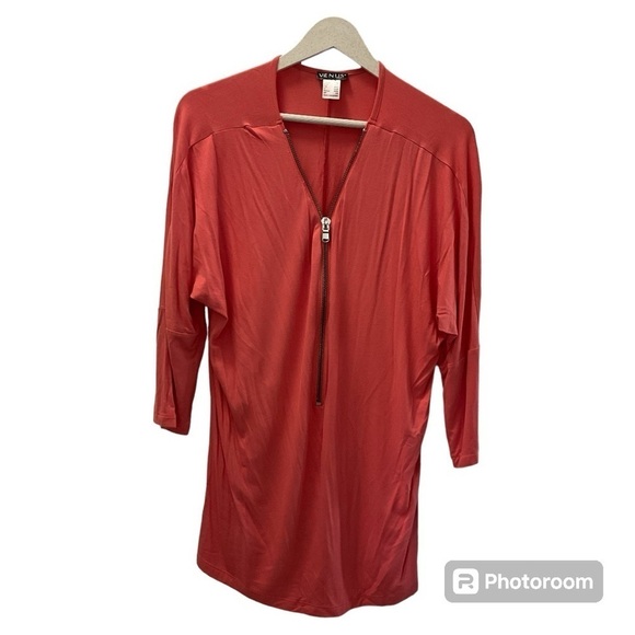 VENUS WOMENS ORANGE ZIP FRONT BLOUSE XL - Picture 1 of 3